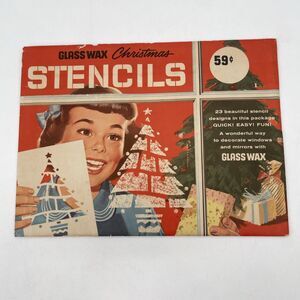 Vintage Glass Wax Christmas Stencil Designs Window Mirrors Gold Seal 10 Sheets